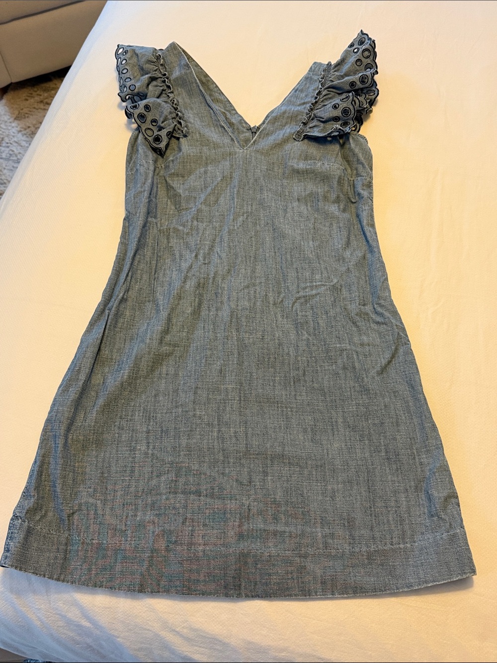 J. Crew Chambray Blue Eyelet-Sleeve Mini Dress